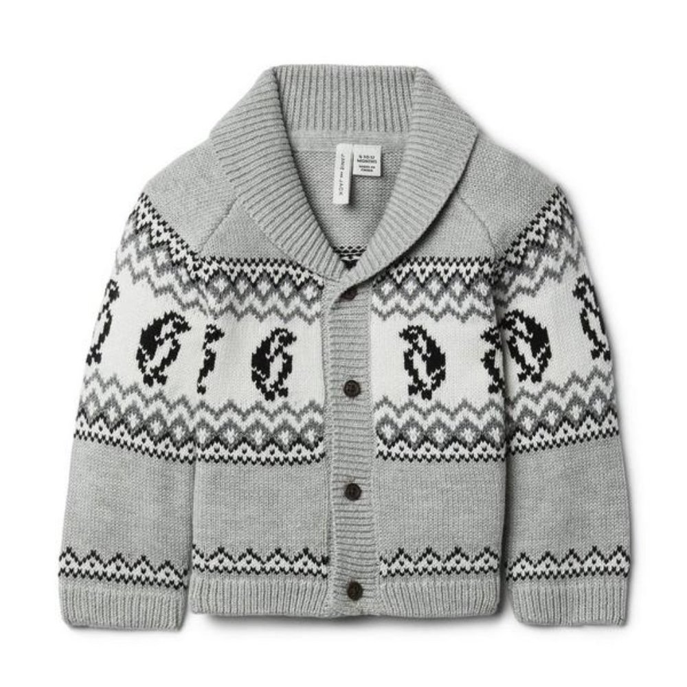 NWT JANIE & JACK BABY PENGUIN FAIR ISLE SHAWL CARDIGAN SWEATER 3-6 MO